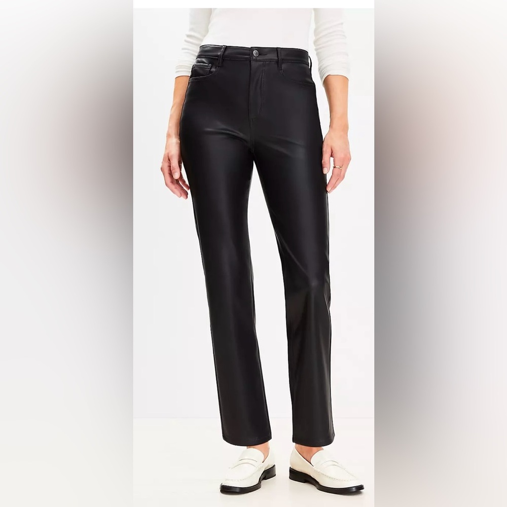 Loft Five Pocket Straight Pants in Faux Leather size 27/4 NWT